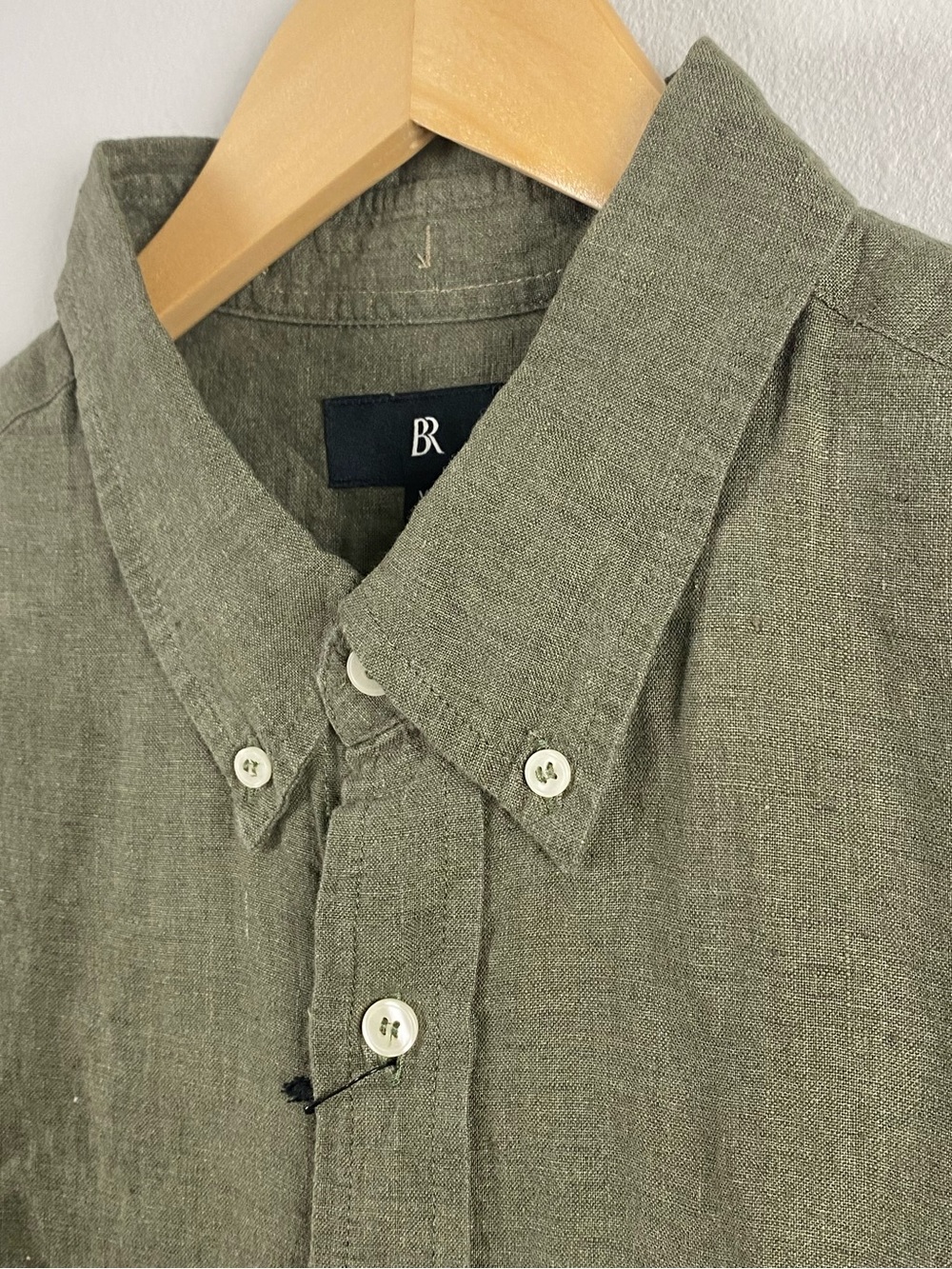 Banana Republic Linen Standard Fit Short Sleeve Button Front Shirt | Olive Green - Picture 9 of 16